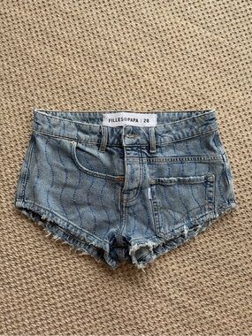 Filles à Papa Blue Wavy-Embroidered Denim Shorts